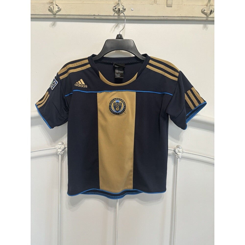 Boys Adidas Philadelphia Union Gold Stripe Soccer Jersey Large 7 Philly Navy Bl